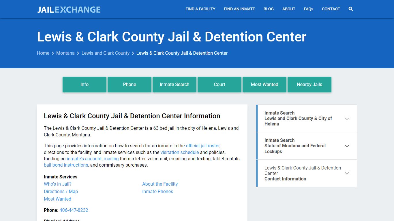 Lewis & Clark County Jail & Detention Center, MT Inmate Search, Information